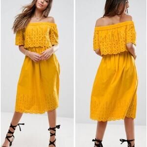 ASOS Golden Eyelet Midi Dress Size 4
